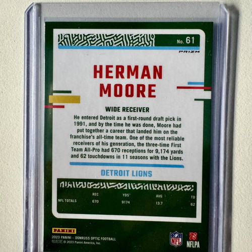 2023 Panini Donruss Optic Herman Moore Silver Holo Prizm #61 Detroit Lions card new