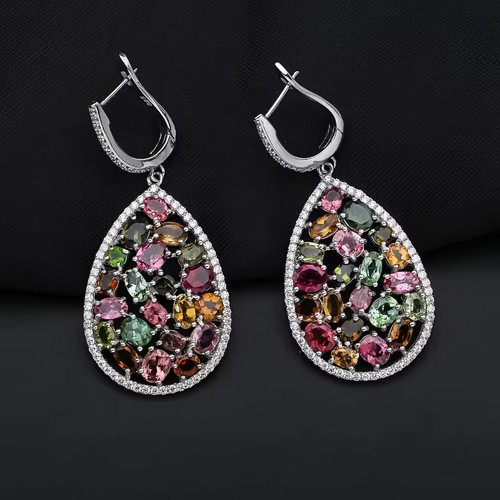 Silver 925 jewelry set with natural multicolor tourmaline, like new