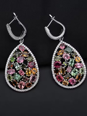 Silver 925 jewelry set with natural multicolor tourmaline, like new