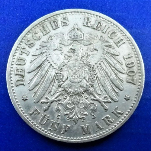 German States Prussia 1907 5 mark like new