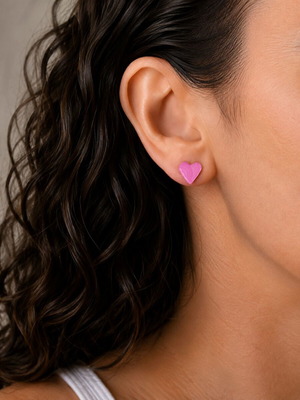 Stainless Steel Studded Pink Valentine's Hearts Earrings with Polymer Clay