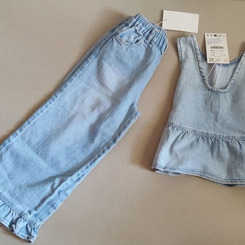 Zara kids denim top and pants set new, blue, size 116cm