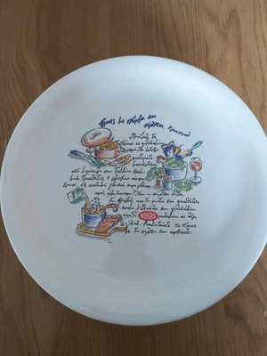 Set of 6 shallow ceramic plates 24cm with Nikas recipe design like new