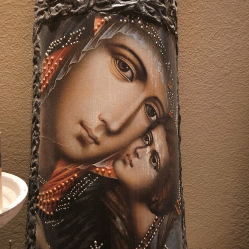 Handmade Virgin Mary image on tile like new