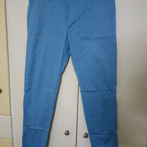 Blue men's fabric pants straight fit like new, size L