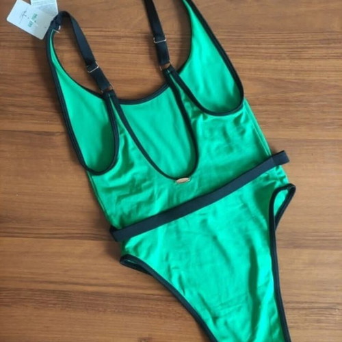 Palmers green one-piece swimsuit with decorative belt
