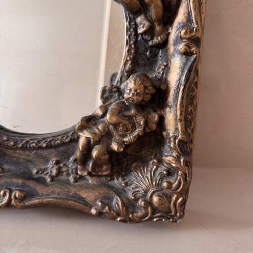 Mirror with angels like new, plaster, 30 x 30 cm
