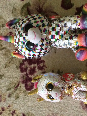 Λούτρινα μονοκεροί με παγιέτες TY καινούργια, σετ 2 τεμαχίων