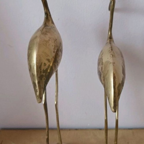Brass flamingo statues used, height 30 cm and 25 cm