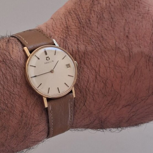 Milus Swiss Collection men's winding watch used, beige and gold