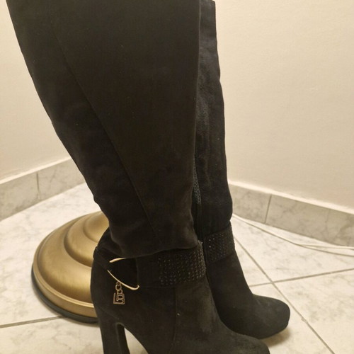 Laura Biagiotti boots used, black suede with rhinestones, size 37