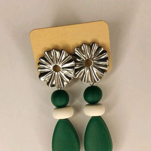 Handmade earrings new with green polymer clay beads and steel clasp