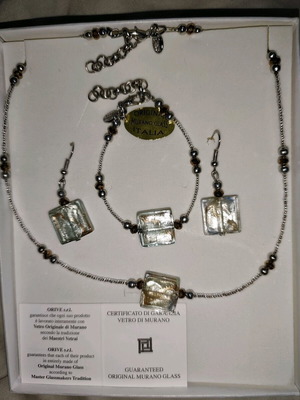 Σετ Αυθεντικό Murano Glass Ιταλίας με Κολιέ, Βραχιόλι και Σκουλαρίκια και Πιστοποιητικό