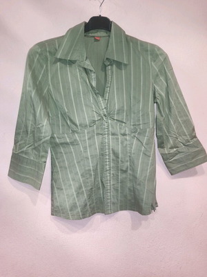 S.Oliver fitted blouse like new, khaki with vertical stripe