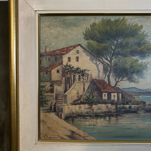 Painting E. Tsakiris Landscape used, 1955-1960, framed