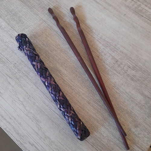 Handmade wooden chopsticks with woven bamboo case new