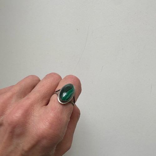 90s Boho Statement Ring with Green Malachite Stone, Like New