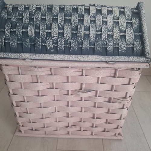 Wicker box house pink like new for baptism or storage