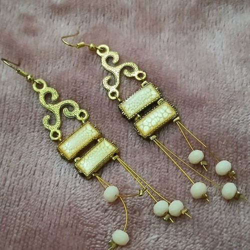 Handmade long earrings used, pink and gold
