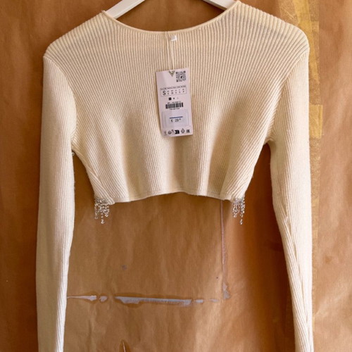 Zara blouse small new, white with diamond detail