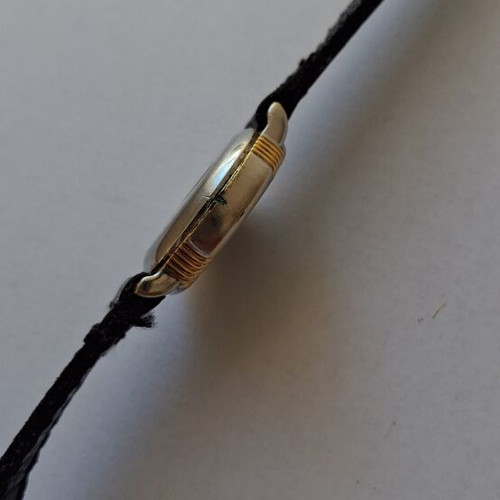 Favre Leuba Quartz watch used, black and gold, leather strap