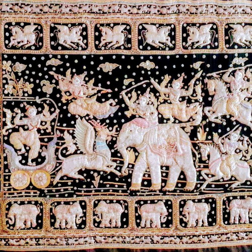 Burma embroidered embossed wall hanging used 2.30 x 1.50 m