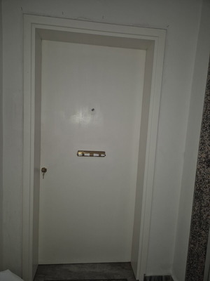 Wooden exterior entrance door with frame, white lacquer