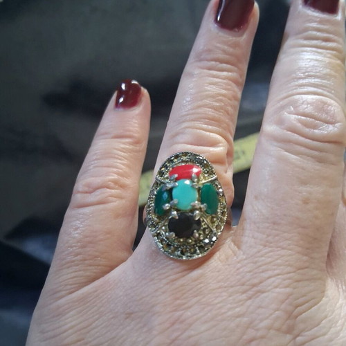 Silver ring vintage with semi-precious stones and marcasites like new