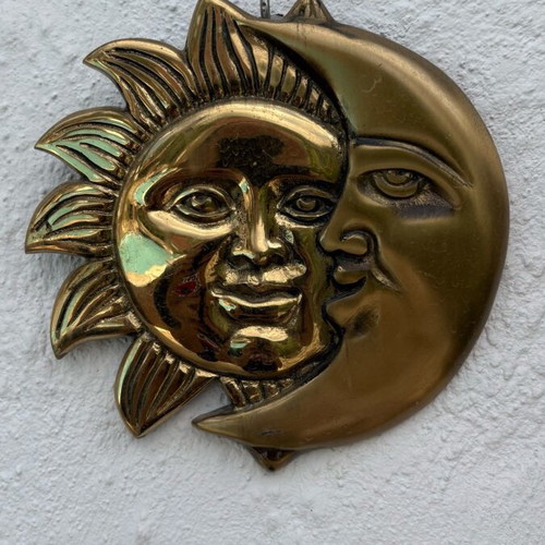 Vintage Brass Sun and Moon Celestial Wall Decor used
