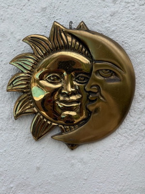 Vintage Brass Sun and Moon Celestial Wall Decor used