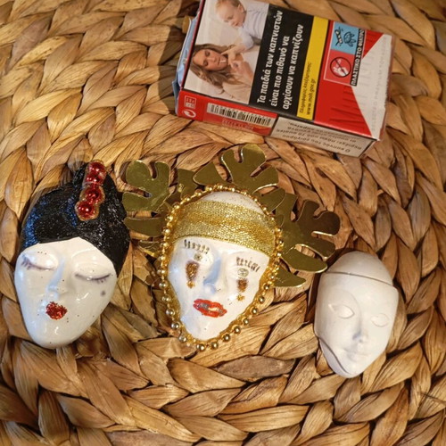 Small handmade plaster masks like new, set of 3