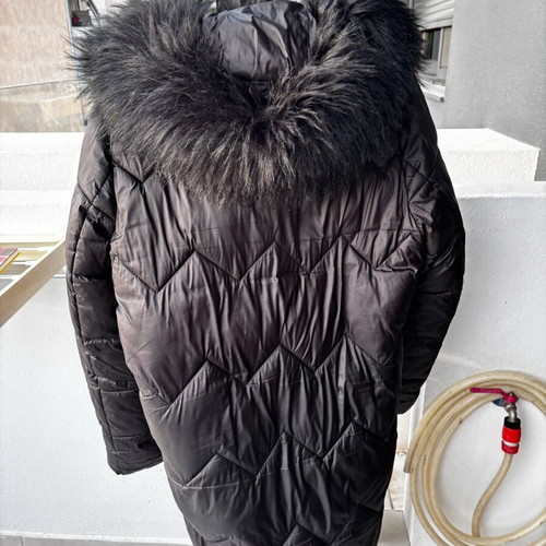 Black women's long jacket with hood like new
