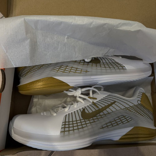 Nike M Zoom Vapor 12 Hypersmash tennis shoes new, size 45.5, white and gold