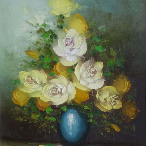 Oil painting vase with roses on canvas like new