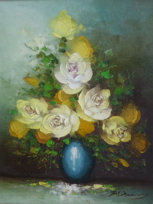 Oil painting vase with roses on canvas like new