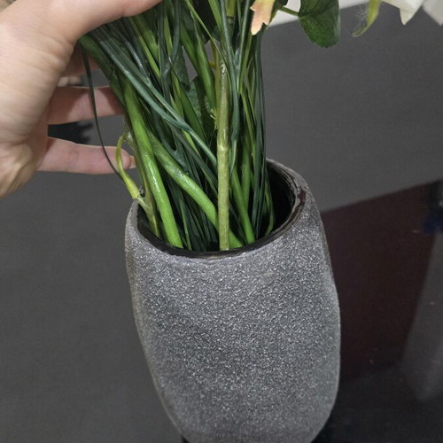 Vase with flowers new, tall and heavy, decorative bouquet included