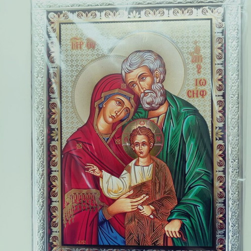 Religious image The Holy Family with silver frame, new, 28x20 cm
