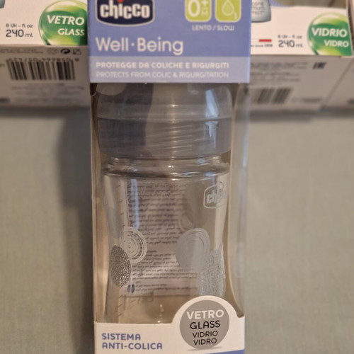 Chicco Well-Being glass baby bottles with anticolic system, 5x240ml + 2x150ml