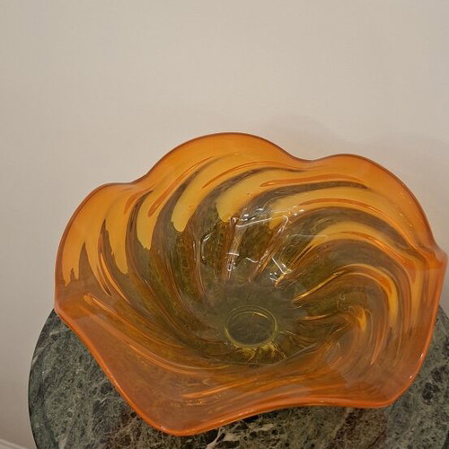 Murano bowl orange with transparent base like new decorative