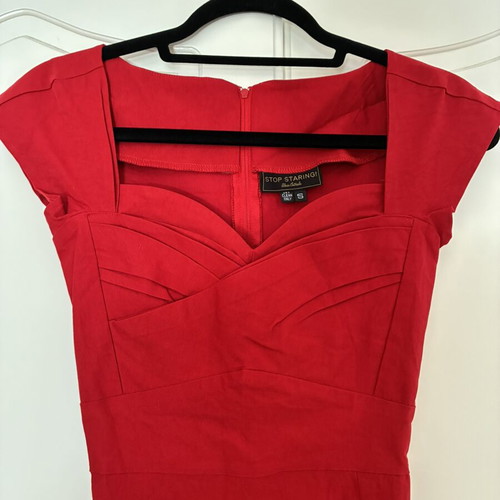Stop Staring! Vintage Style 50s Wiggle Dress Red Vixen Pinup Rockabilly XS