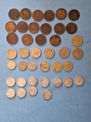 Cypriot coins used, lot of 40 pieces from 1960 onwards