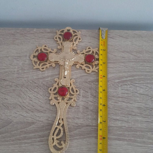 Blessing cross new 24cm with red stones