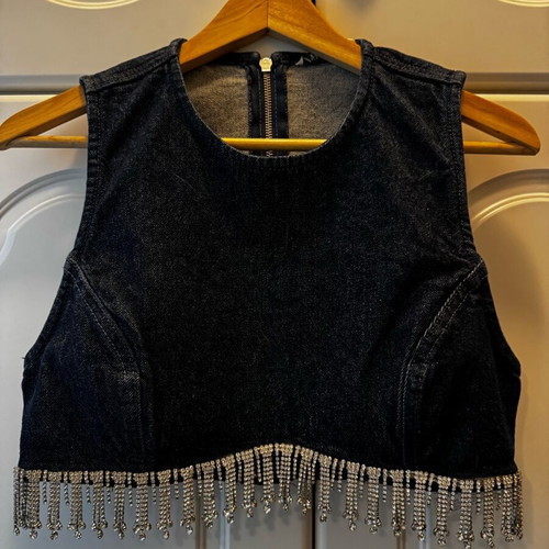 Denim bustier with rhinestones Zara size M 38 10 like new blue