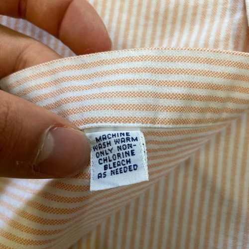 Ralph Lauren Short Sleeve Oxford Shirt L, beige white pinstripe, cotton