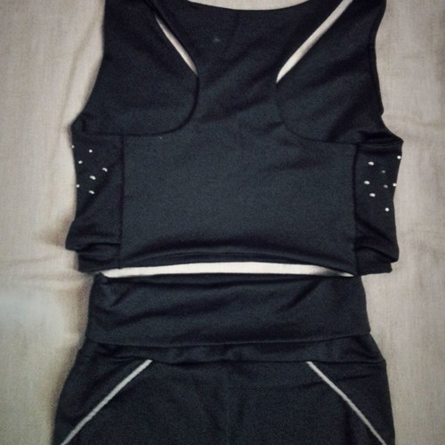 Sports set new, black leggings with transparency and top with rhinestones