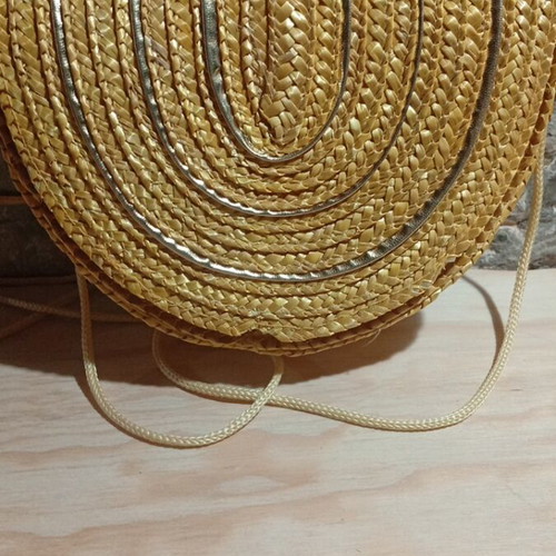Straw crossbody bag like new, yellow and gold with cord