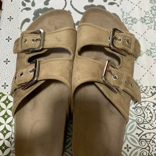 H&M slippers size 39, beige synthetic suede