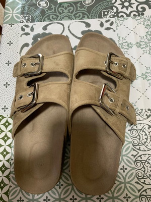 H&M slippers size 39, beige synthetic suede