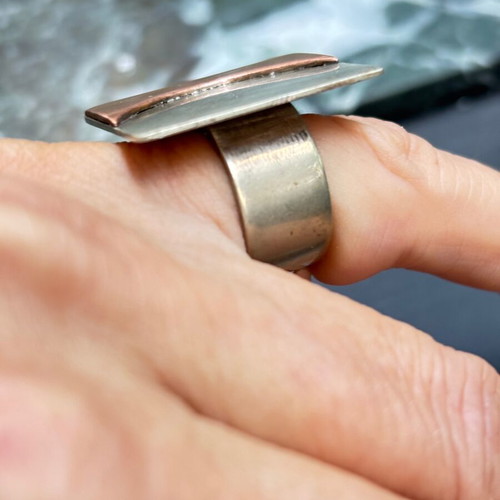 Large handmade square ring in two shades, size 5