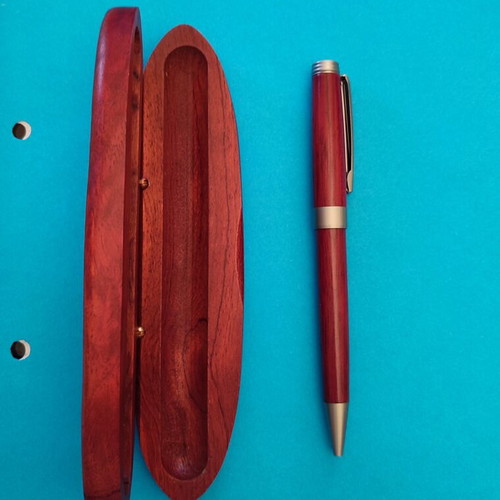Wooden roller pen in wooden case new, blue ink
